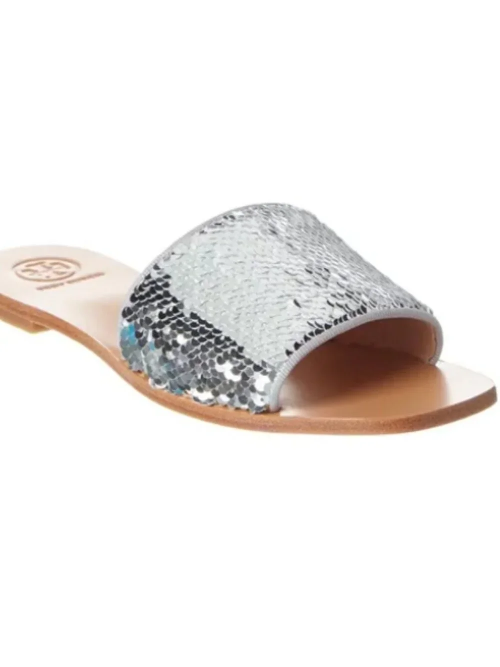TORY BURCH silver CARTER sparkle slide sandal, 9